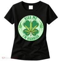 Kiss Me I'm Highrish St Patrick's Day Weed Stoner Women's T-Shirt thumb 0