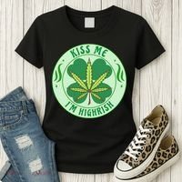 Kiss Me I'm Highrish St Patrick's Day Weed Stoner Women's T-Shirt thumb 3