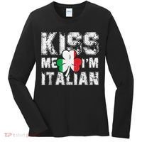 Kiss Me I'm Italian Shirt Great Saint Patrick's Day Women's Long Sleeve Shirt thumb 0