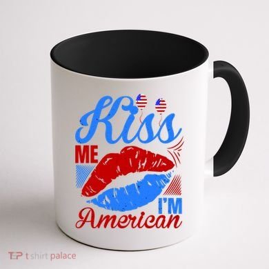 Kiss Me Im American Coffee Mug back