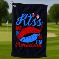 Kiss Me Im American Golf Towel thumb 1