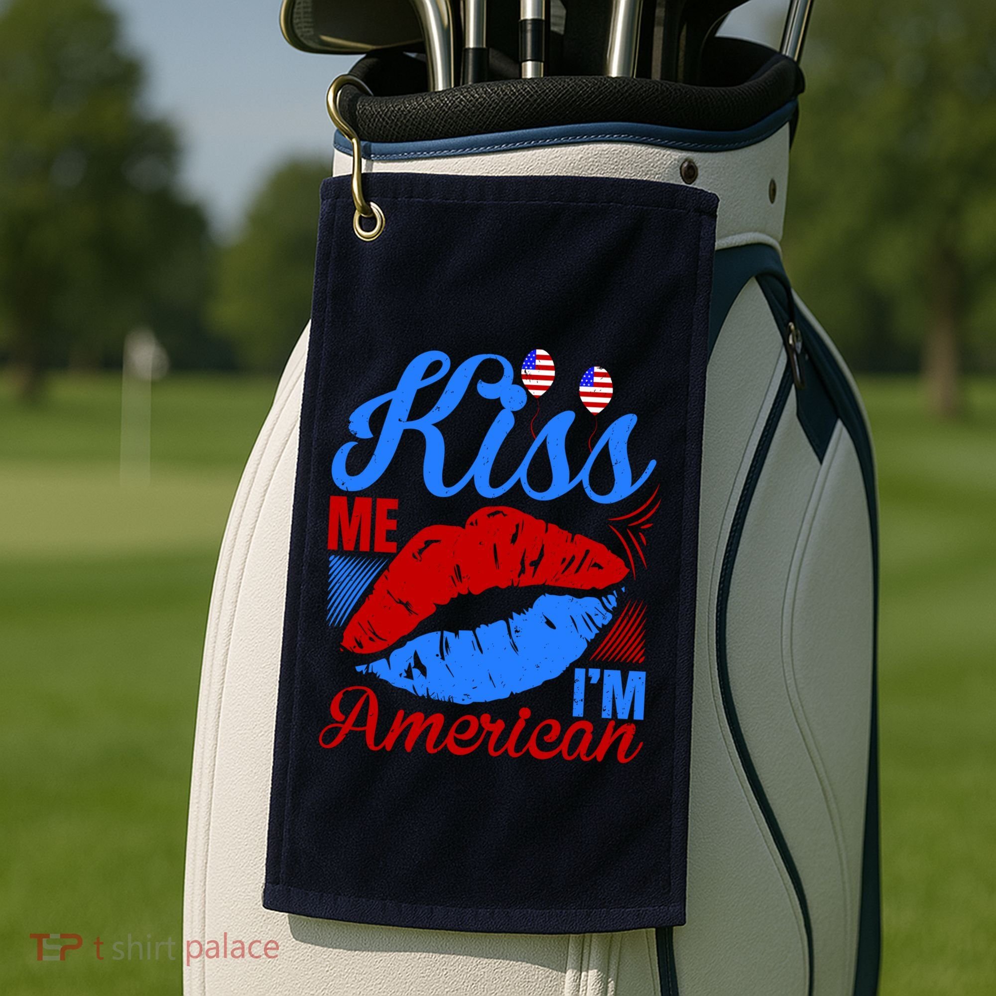 Kiss Me Im American Golf Towel