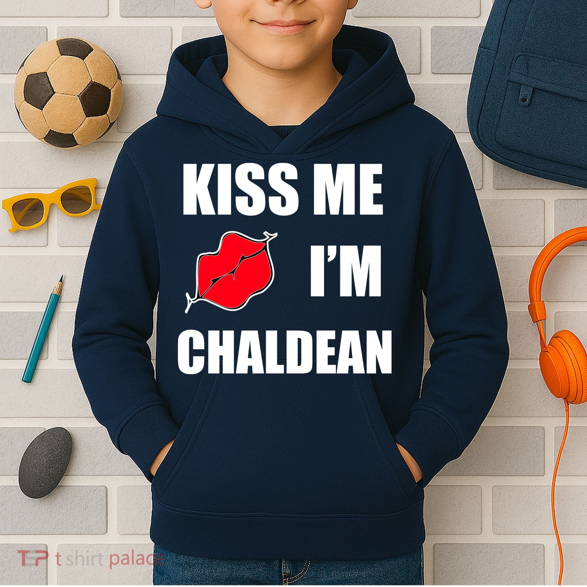 Kiss Me Im Chaldean Kids Hoodie