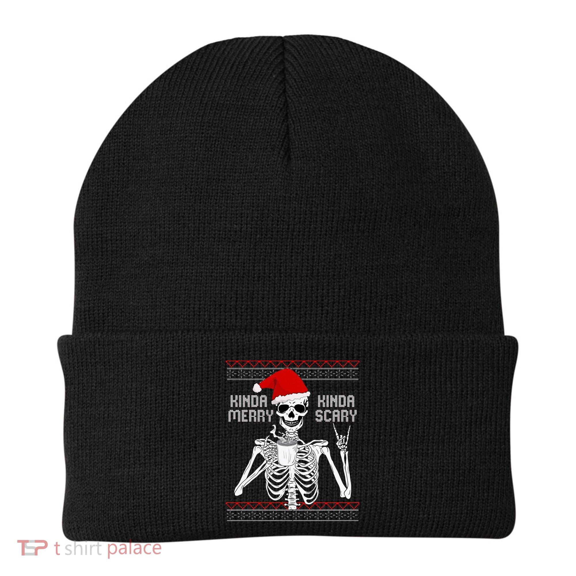 Kinda Merry Kinda Scary Ugly Christmas Sweater Skeleton Beanie