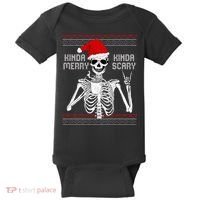 Kinda Merry Kinda Scary Ugly Christmas Sweater Skeleton Baby Bodysuit thumb 0