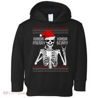Kinda Merry Kinda Scary Ugly Christmas Sweater Skeleton Toddler Hoodie thumb 0
