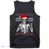 Kinda Merry Kinda Scary Ugly Christmas Sweater Skeleton Tank Top thumb 0