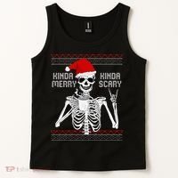 Kinda Merry Kinda Scary Ugly Christmas Sweater Skeleton Tank Top thumb 2