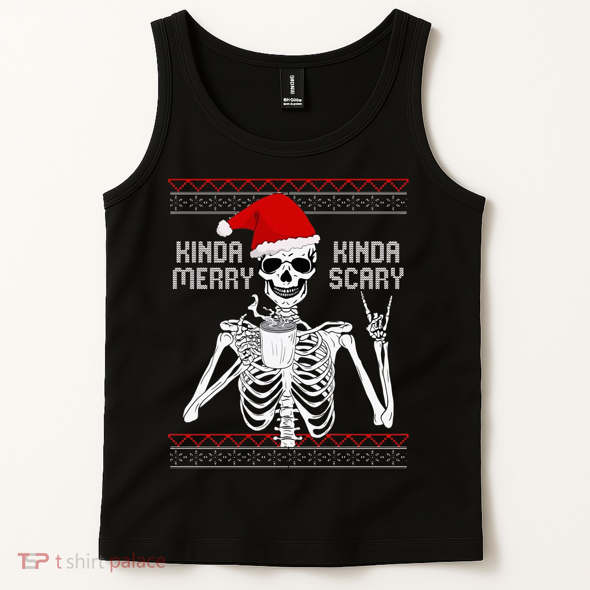 Kinda Merry Kinda Scary Ugly Christmas Sweater Skeleton Tank Top