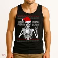 Kinda Merry Kinda Scary Ugly Christmas Sweater Skeleton Tank Top thumb 3