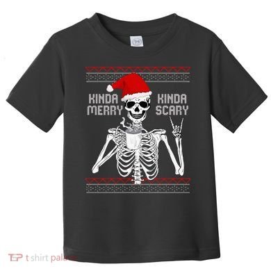 Kinda Merry Kinda Scary Ugly Christmas Sweater Skeleton Toddler T-Shirt