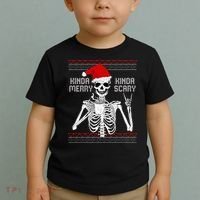 Kinda Merry Kinda Scary Ugly Christmas Sweater Skeleton Toddler T-Shirt thumb 2