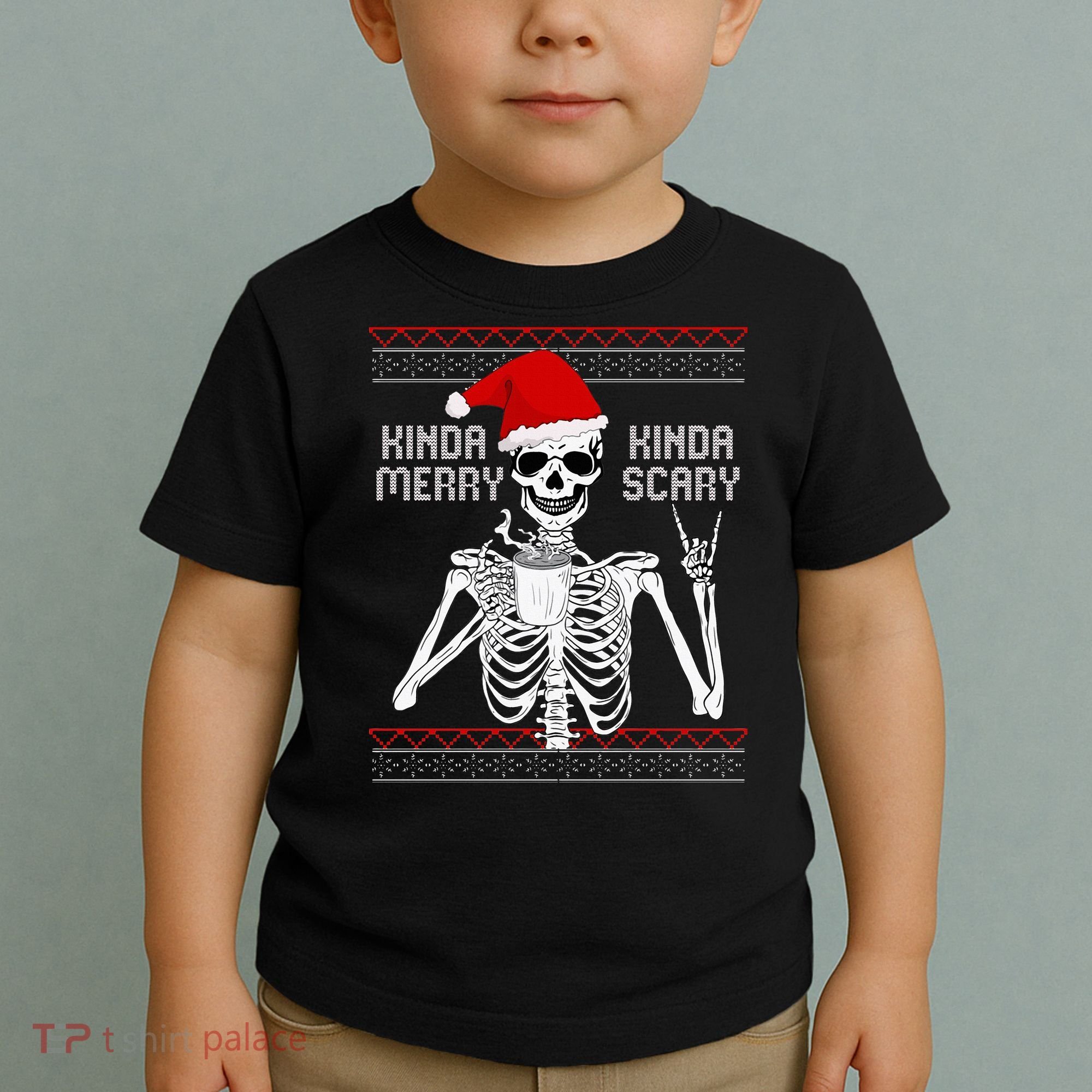 Kinda Merry Kinda Scary Ugly Christmas Sweater Skeleton Toddler T-Shirt