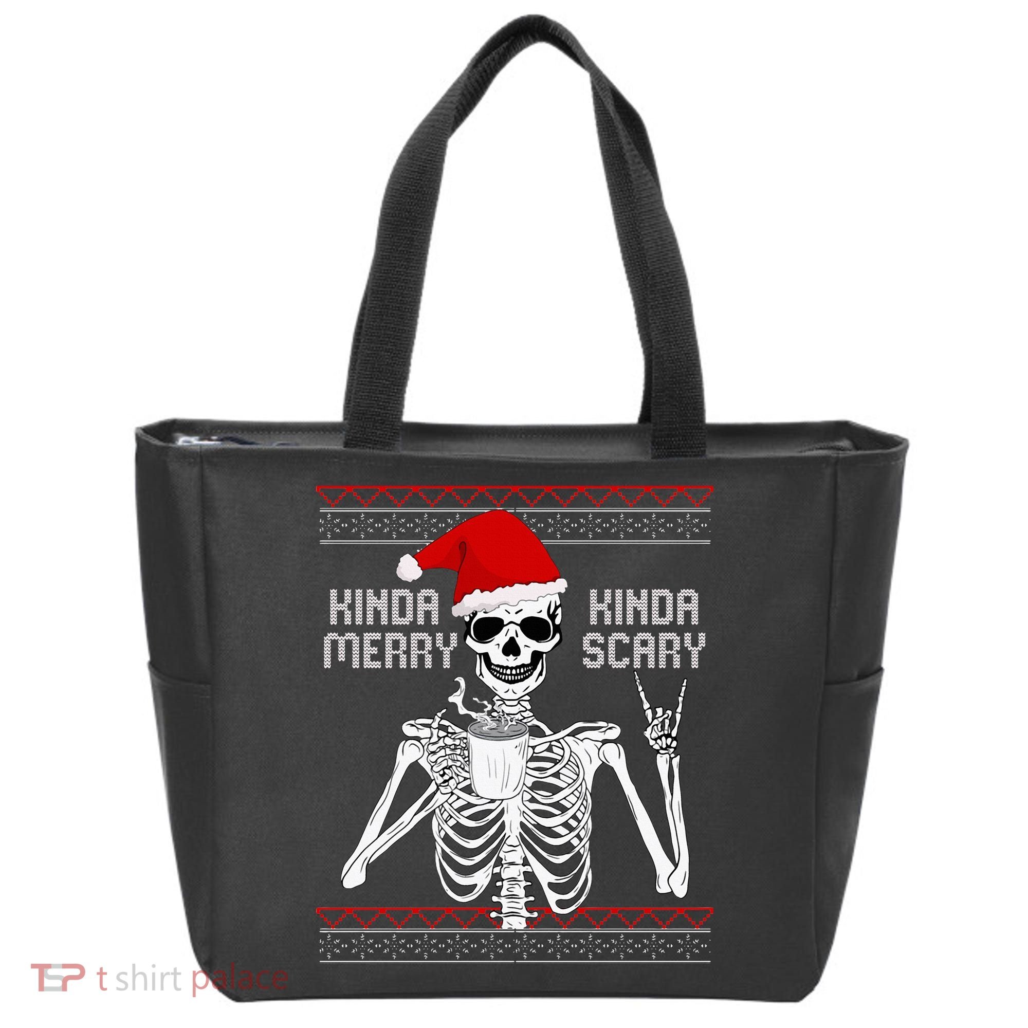 Kinda Merry Kinda Scary Ugly Christmas Sweater Skeleton Tote Bag