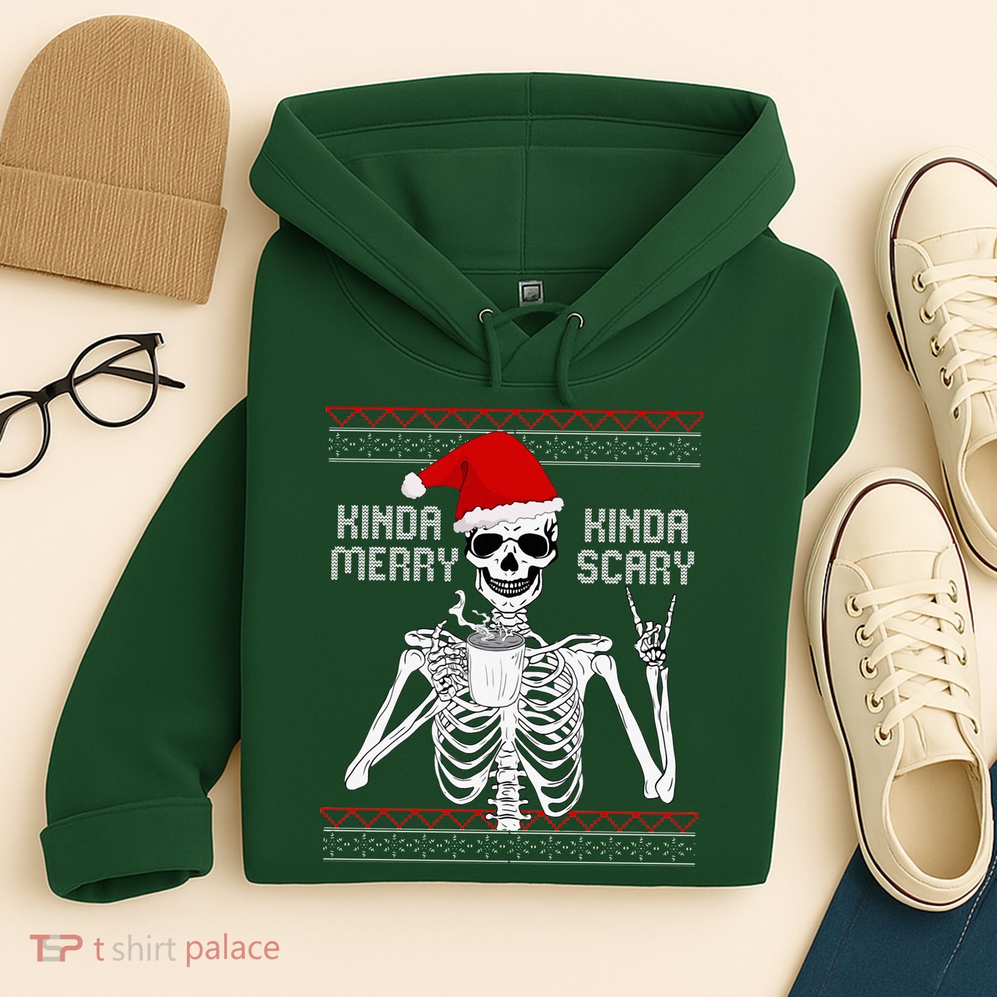 Kinda Merry Kinda Scary Ugly Christmas Sweater Skeleton Hoodie