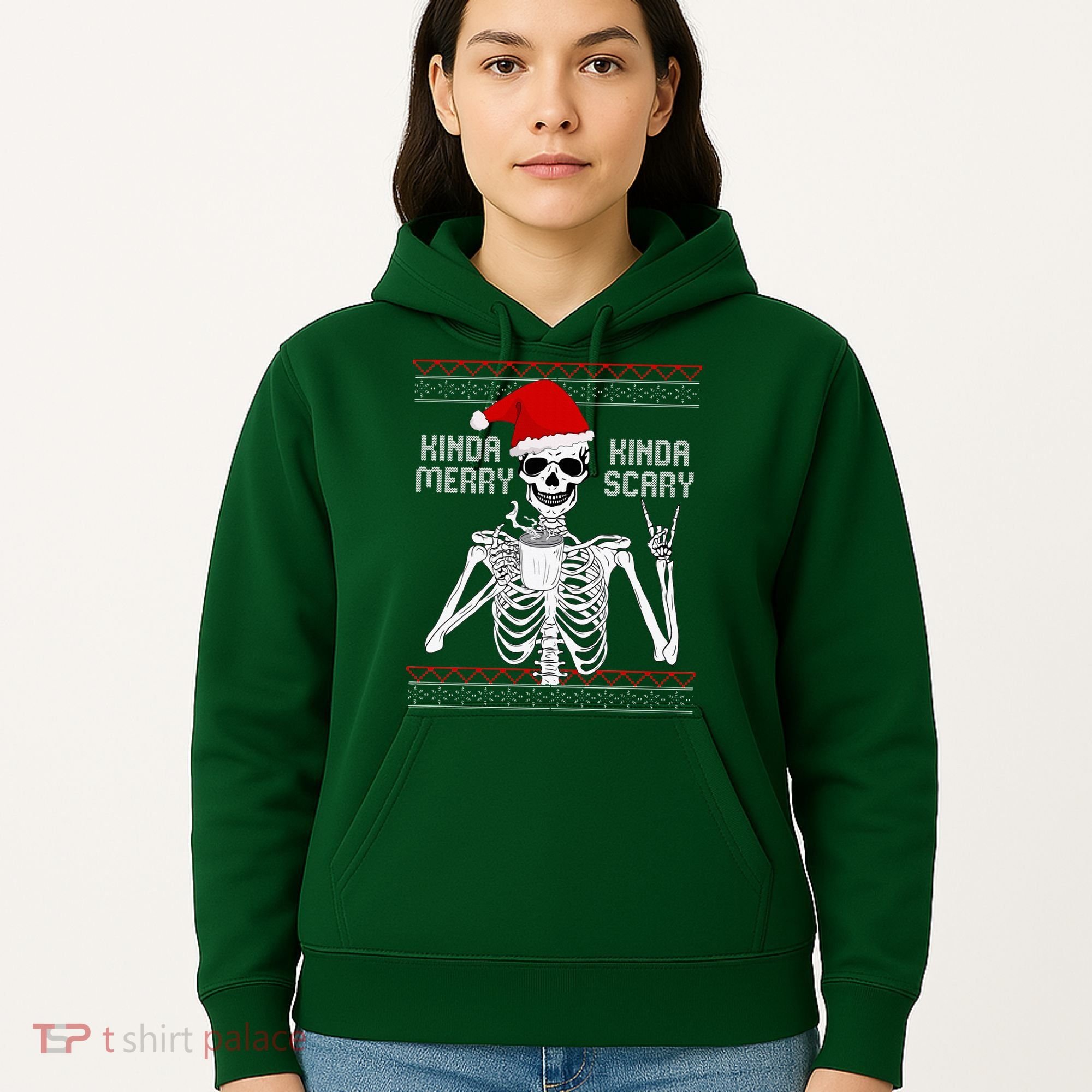 Kinda Merry Kinda Scary Ugly Christmas Sweater Skeleton Hoodie