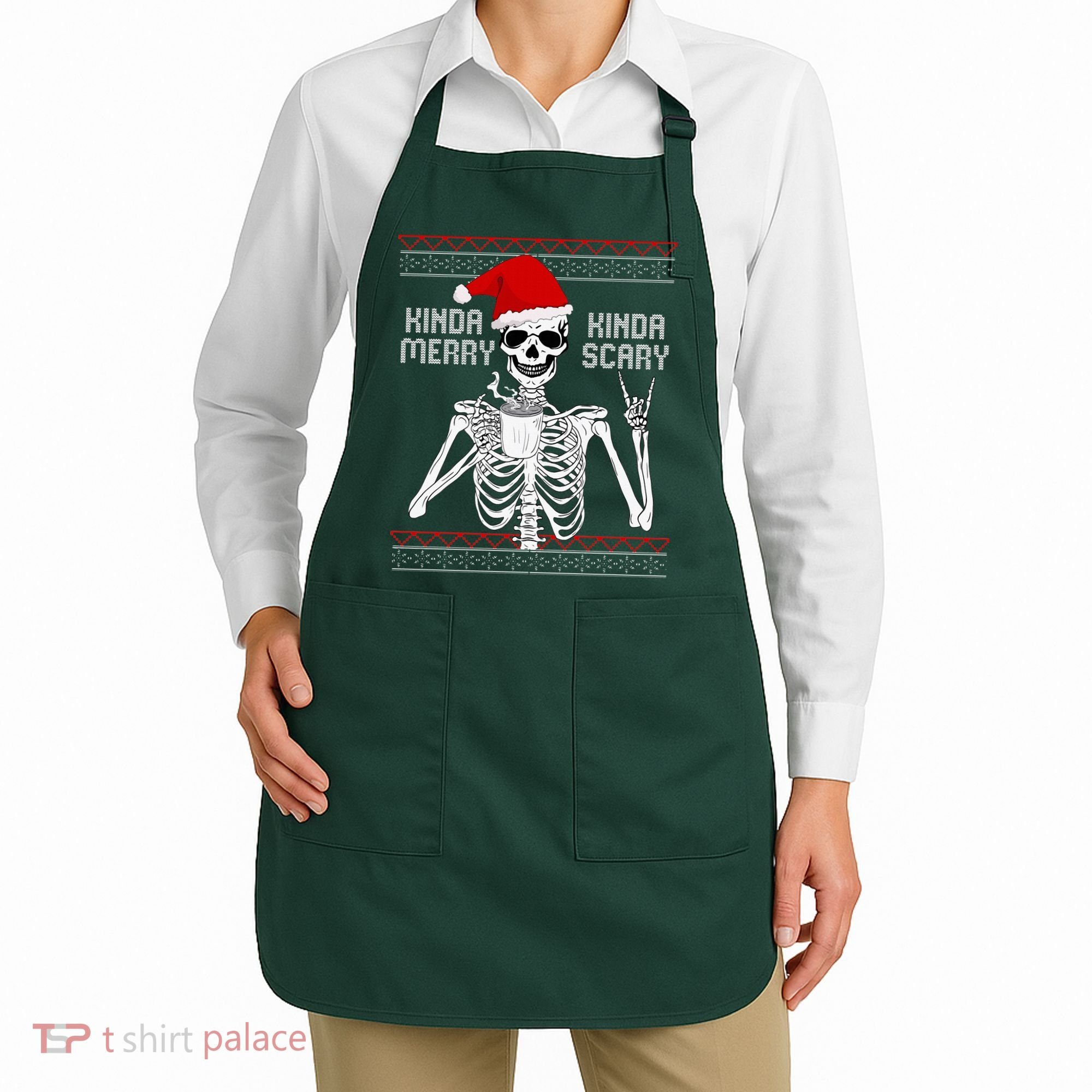 Kinda Merry Kinda Scary Ugly Christmas Sweater Skeleton Apron