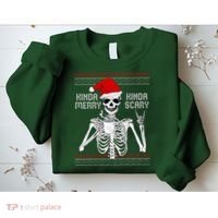 Kinda Merry Kinda Scary Ugly Christmas Sweater Skeleton Sweatshirt thumb 2