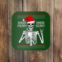 Kinda Merry Kinda Scary Ugly Christmas Sweater Skeleton Coaster thumb 0
