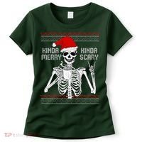 Kinda Merry Kinda Scary Ugly Christmas Sweater Skeleton Women's T-Shirt thumb 0