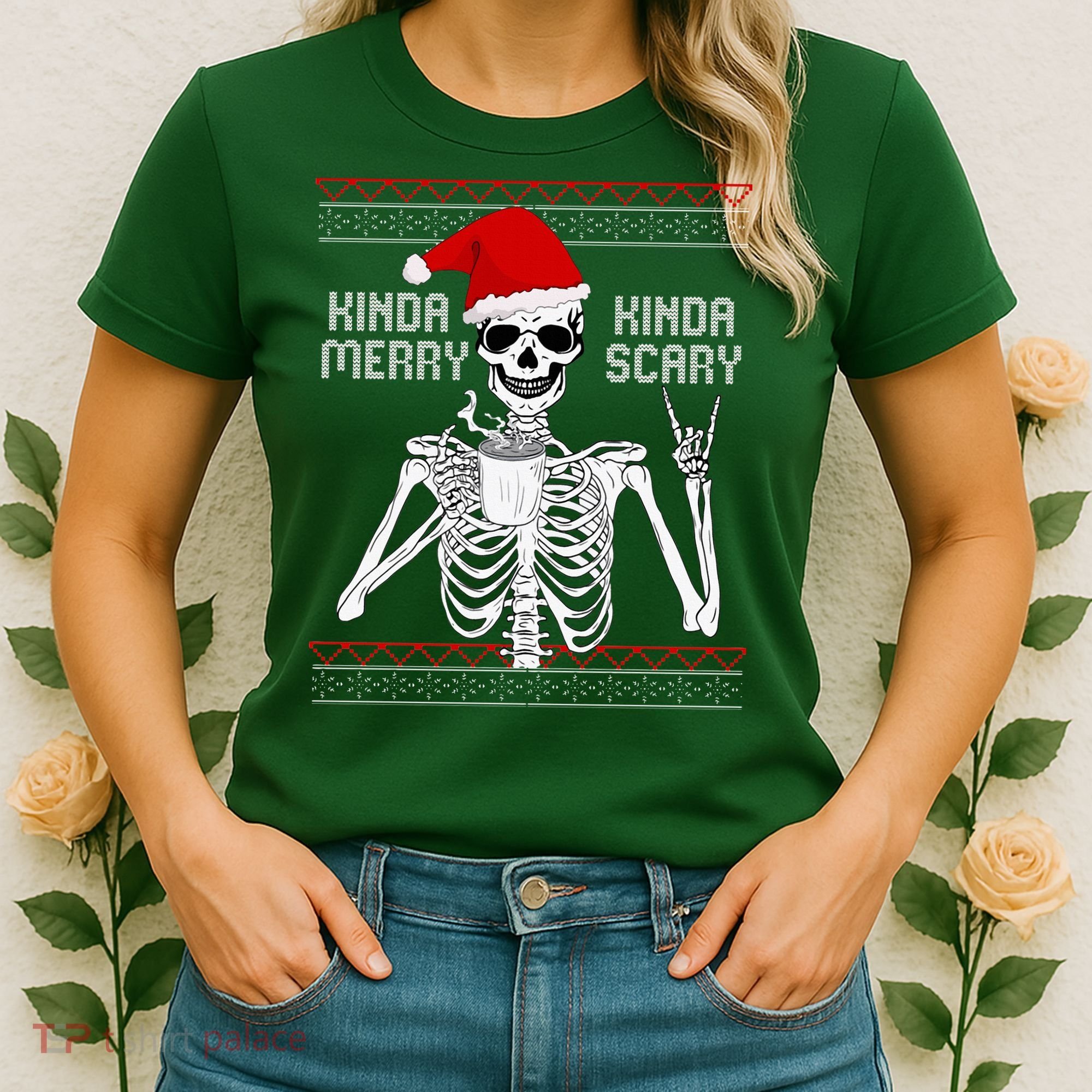 Kinda Merry Kinda Scary Ugly Christmas Sweater Skeleton Women's T-Shirt