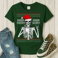 Kinda Merry Kinda Scary Ugly Christmas Sweater Skeleton Women's T-Shirt thumb 3