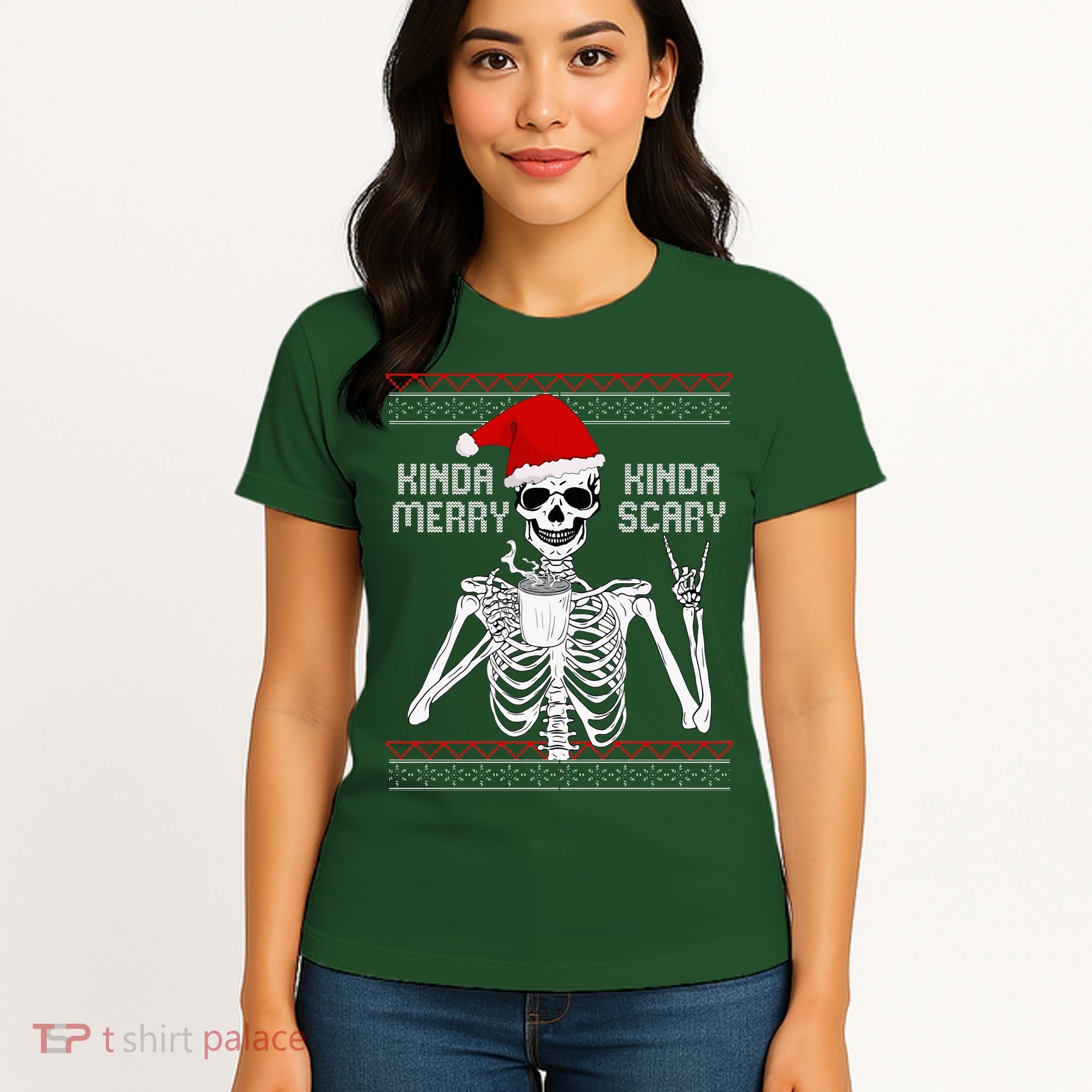 Kinda Merry Kinda Scary Ugly Christmas Sweater Skeleton Women's T-Shirt