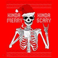 Kinda Merry Kinda Scary Ugly Christmas Sweater Skeleton Santa Hat thumb 1