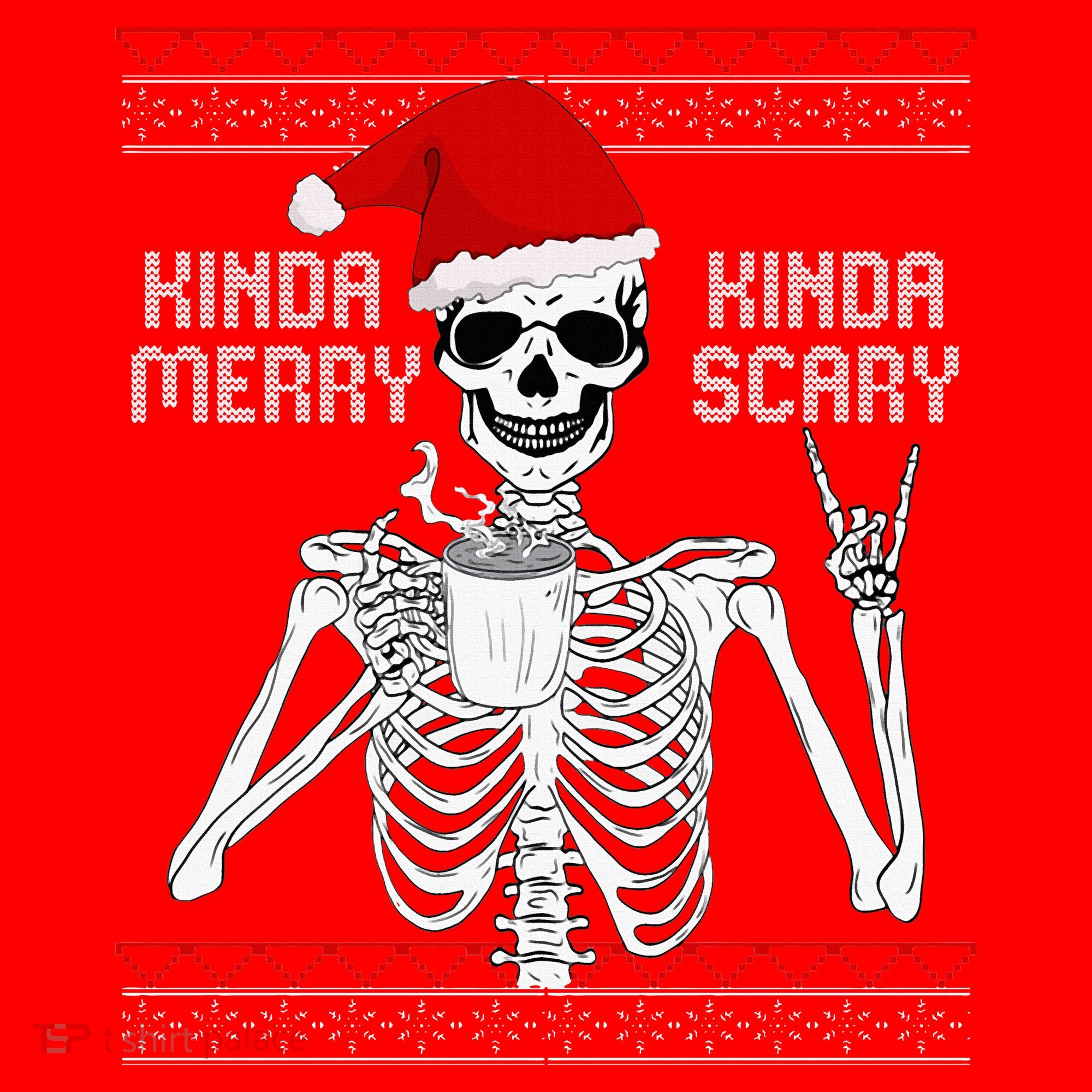 Kinda Merry Kinda Scary Ugly Christmas Sweater Skeleton Santa Hat