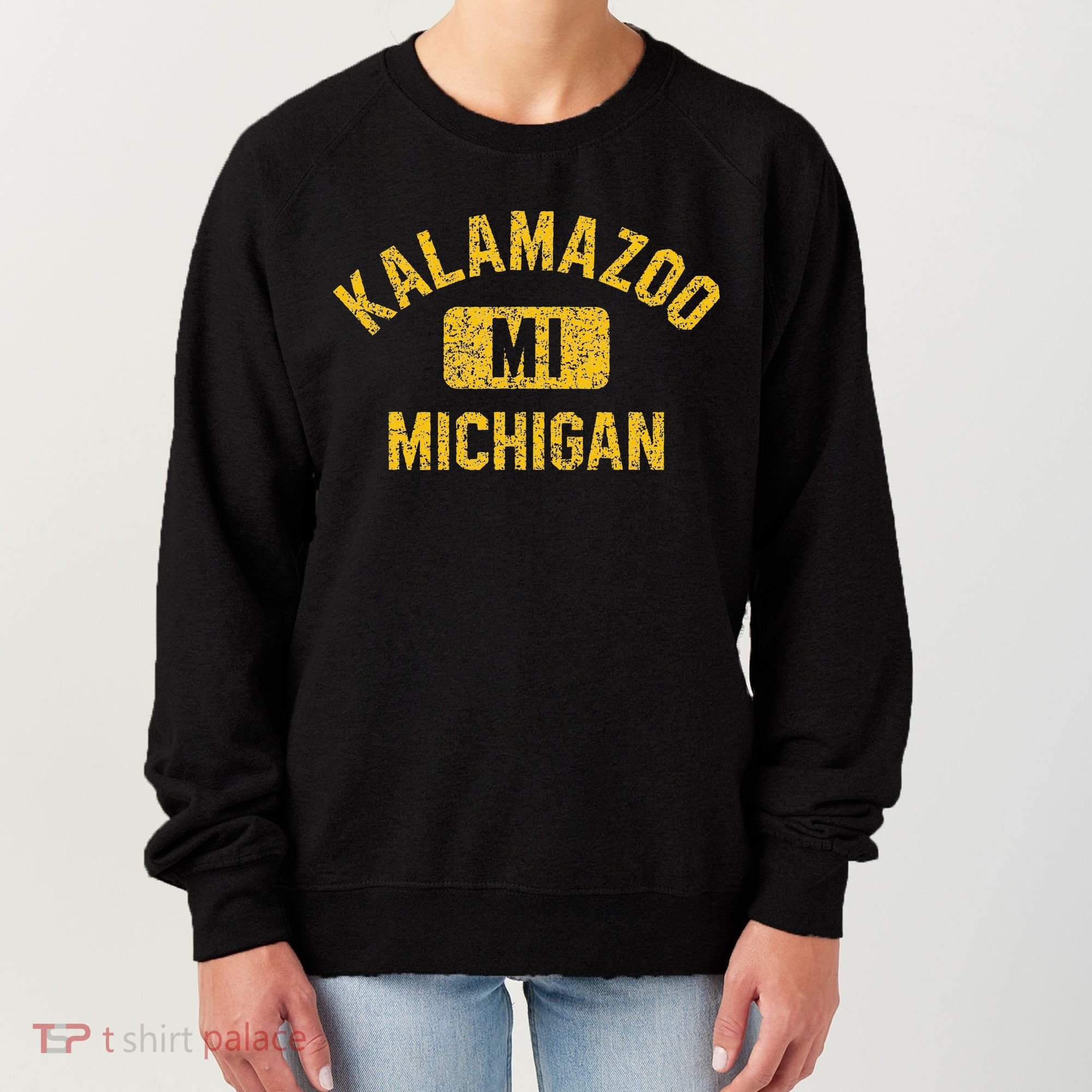Kalamazoo MI Michigan Gym Style Distressed Amber Print Women's Sweatshirt
