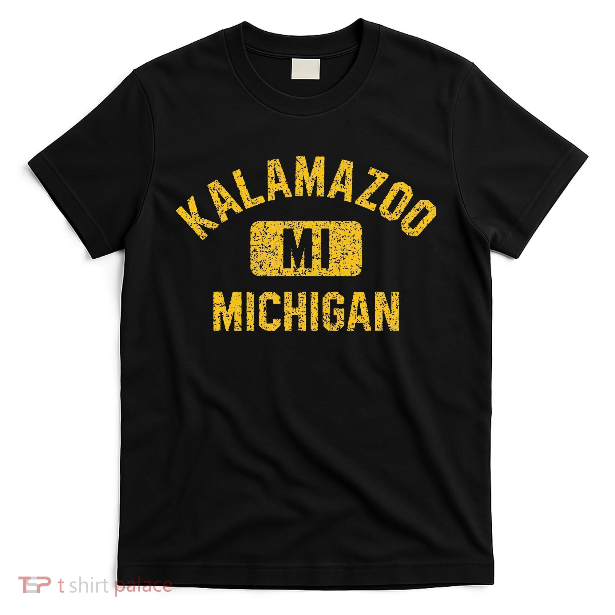 Kalamazoo MI Michigan Gym Style Distressed Amber Print T-Shirt