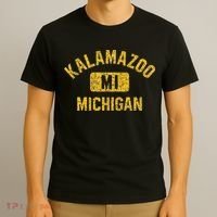 Kalamazoo MI Michigan Gym Style Distressed Amber Print T-Shirt thumb 3