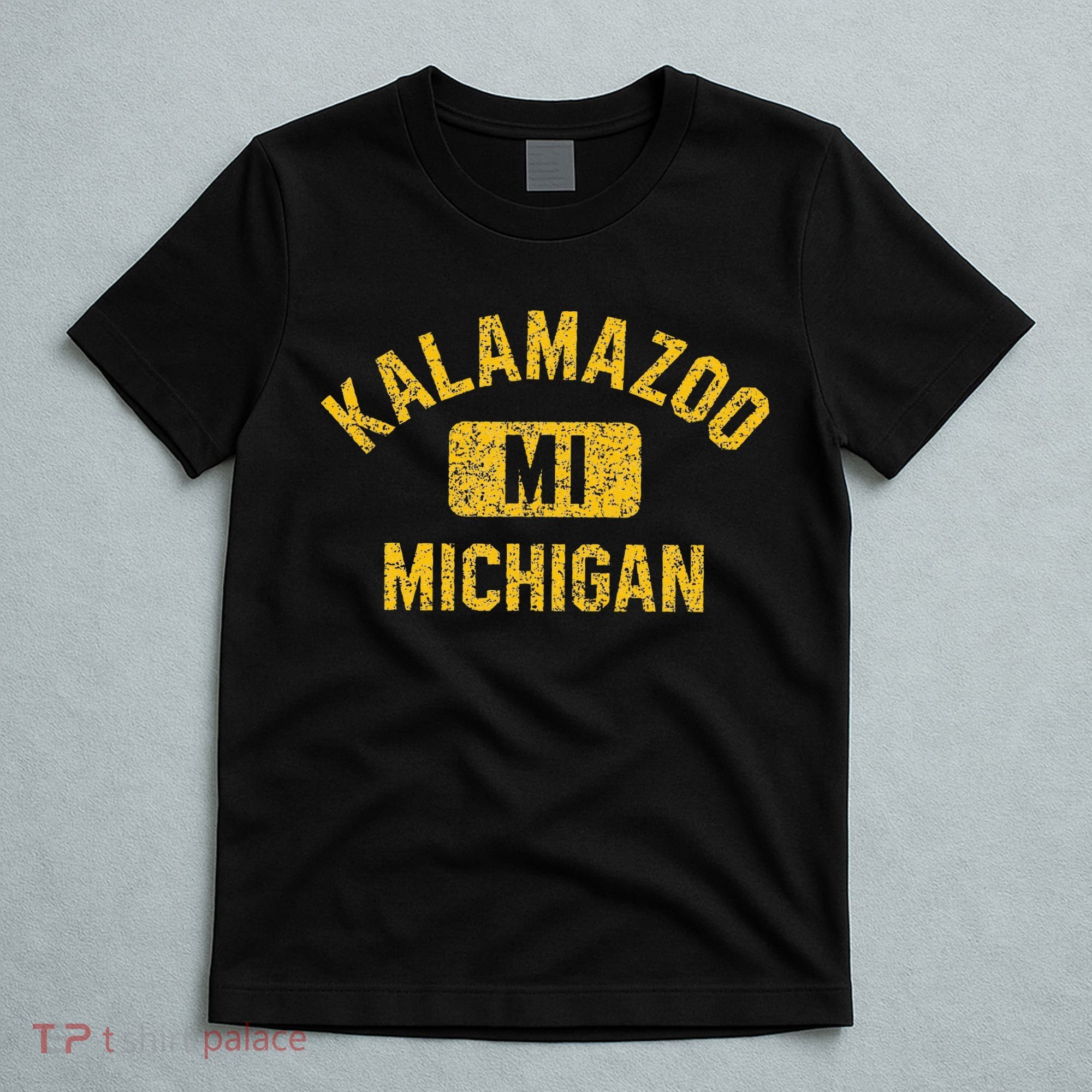 Kalamazoo MI Michigan Gym Style Distressed Amber Print T-Shirt