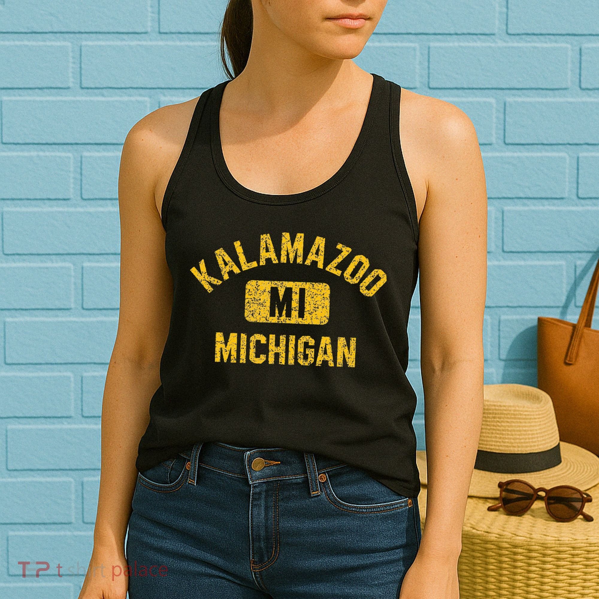 Kalamazoo MI Michigan Gym Style Distressed Amber Print Women's Tank Top