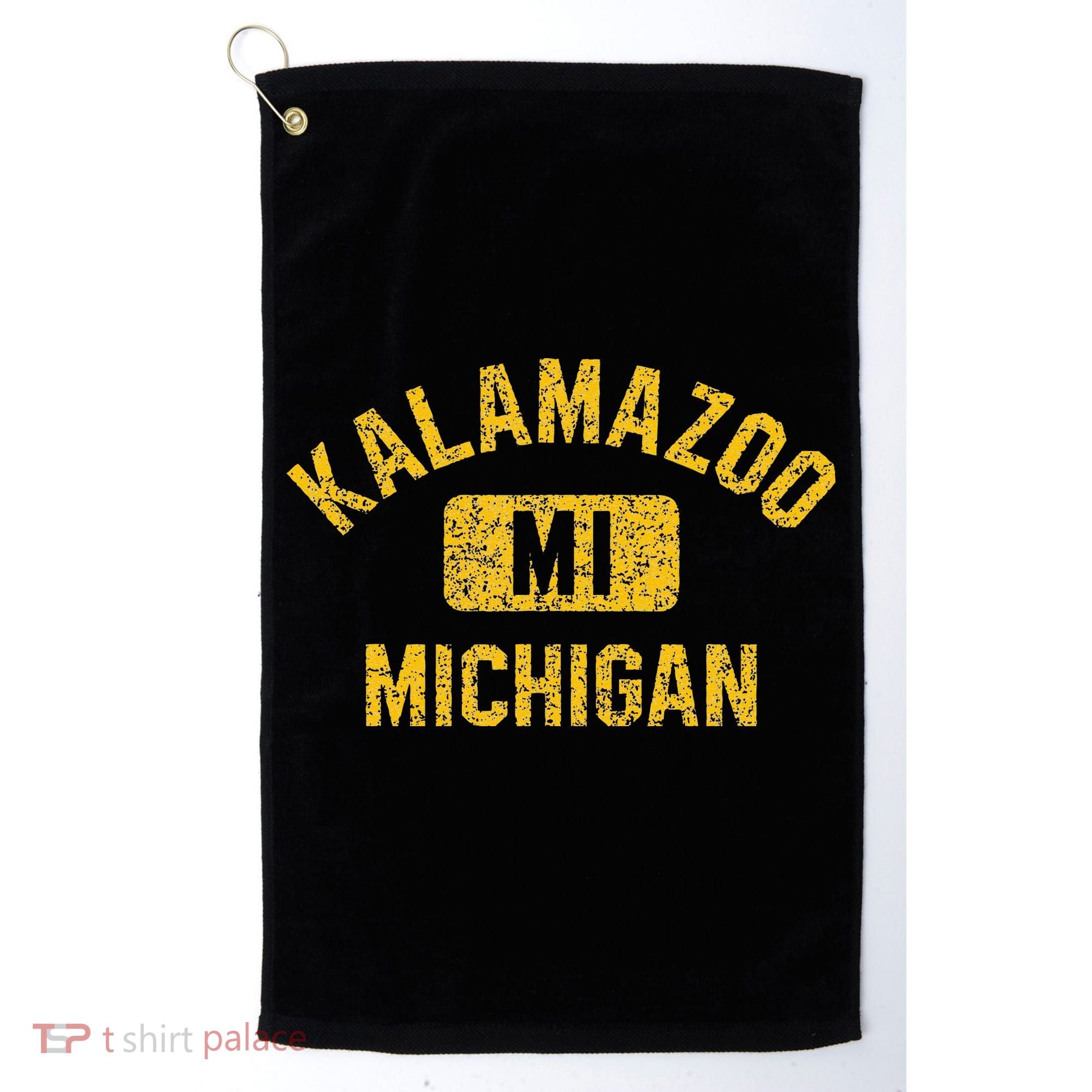 Kalamazoo MI Michigan Gym Style Distressed Amber Print Golf Towel