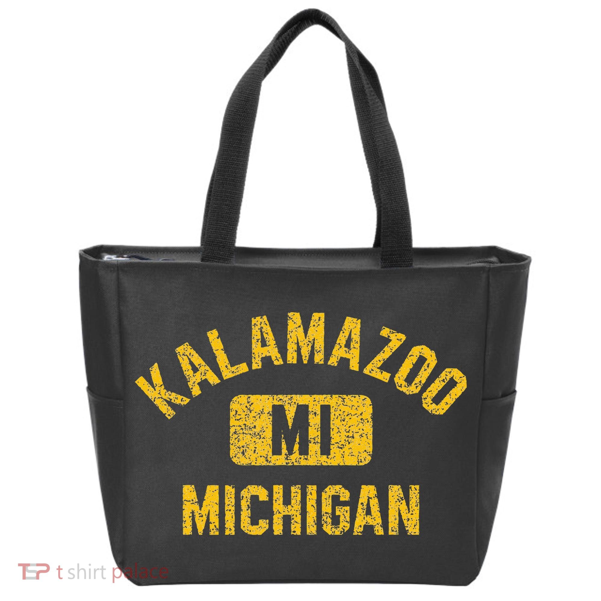 Kalamazoo MI Michigan Gym Style Distressed Amber Print Tote Bag