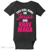 Krav Maga Run On Jesus MMA Self Defense Contact Combat Baby Bodysuit thumb 0