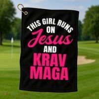 Krav Maga Run On Jesus MMA Self Defense Contact Combat Golf Towel thumb 1