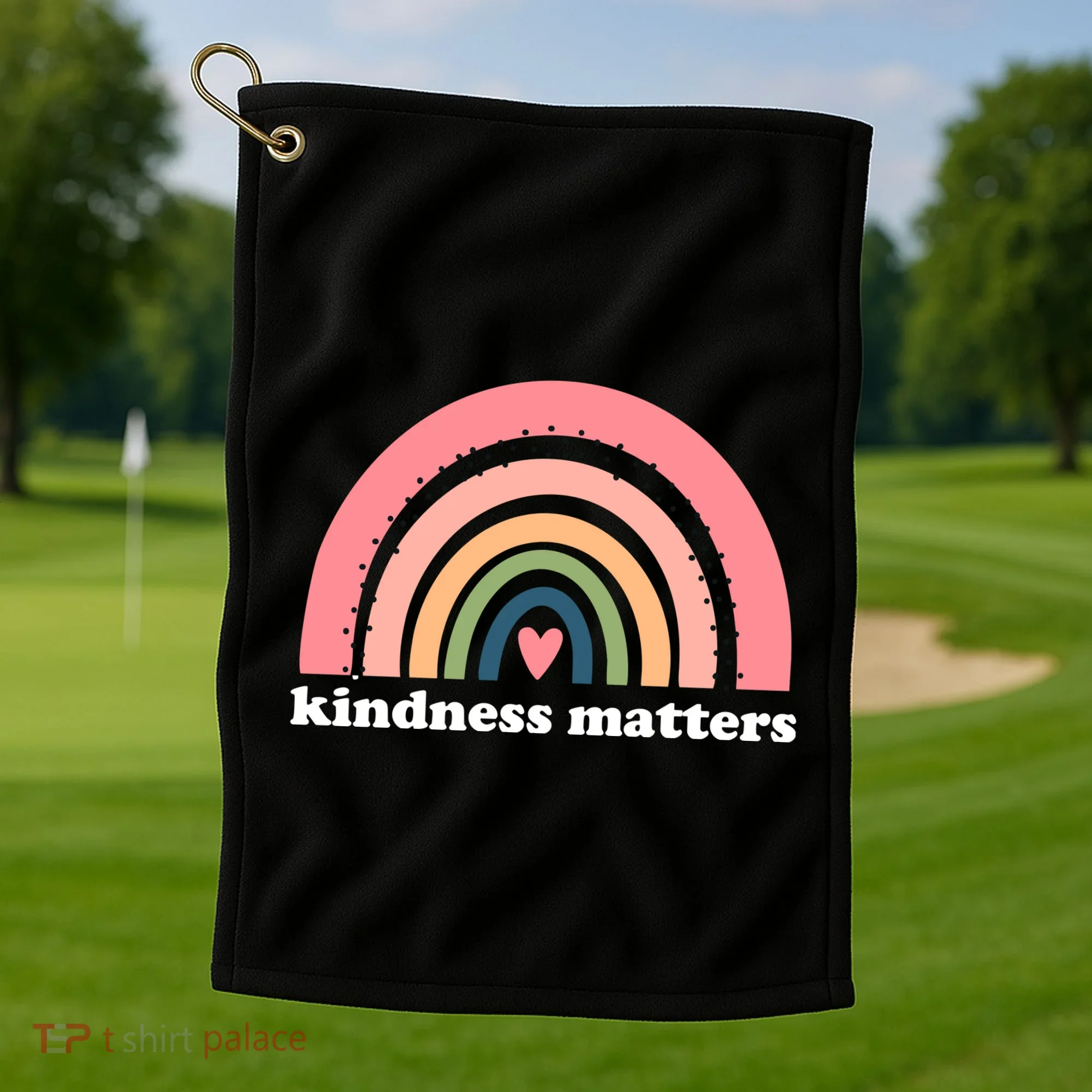 Kindness Matters Rainbow Heart Golf Towel