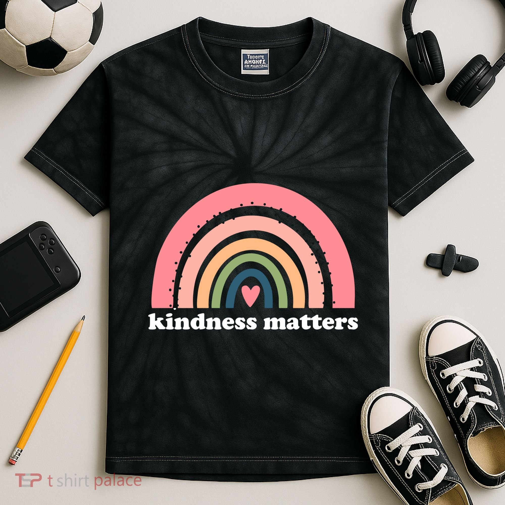 Kindness Matters Rainbow Heart Kids Tie-Dye T-Shirt