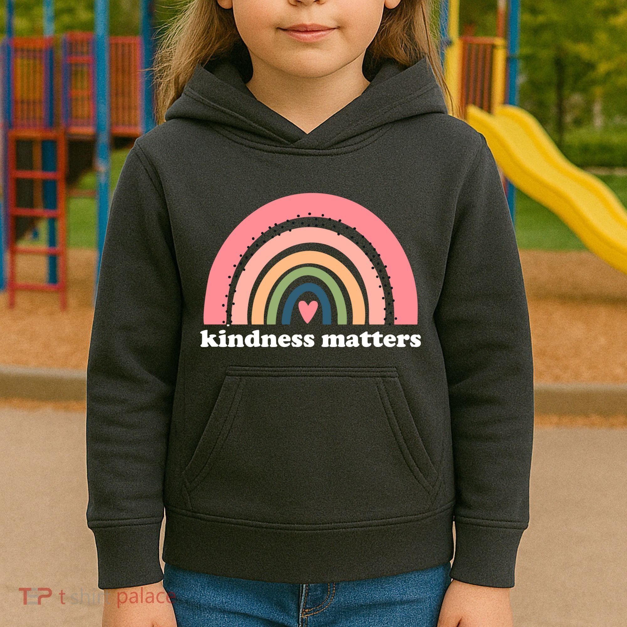 Kindness Matters Rainbow Heart Kids Hoodie