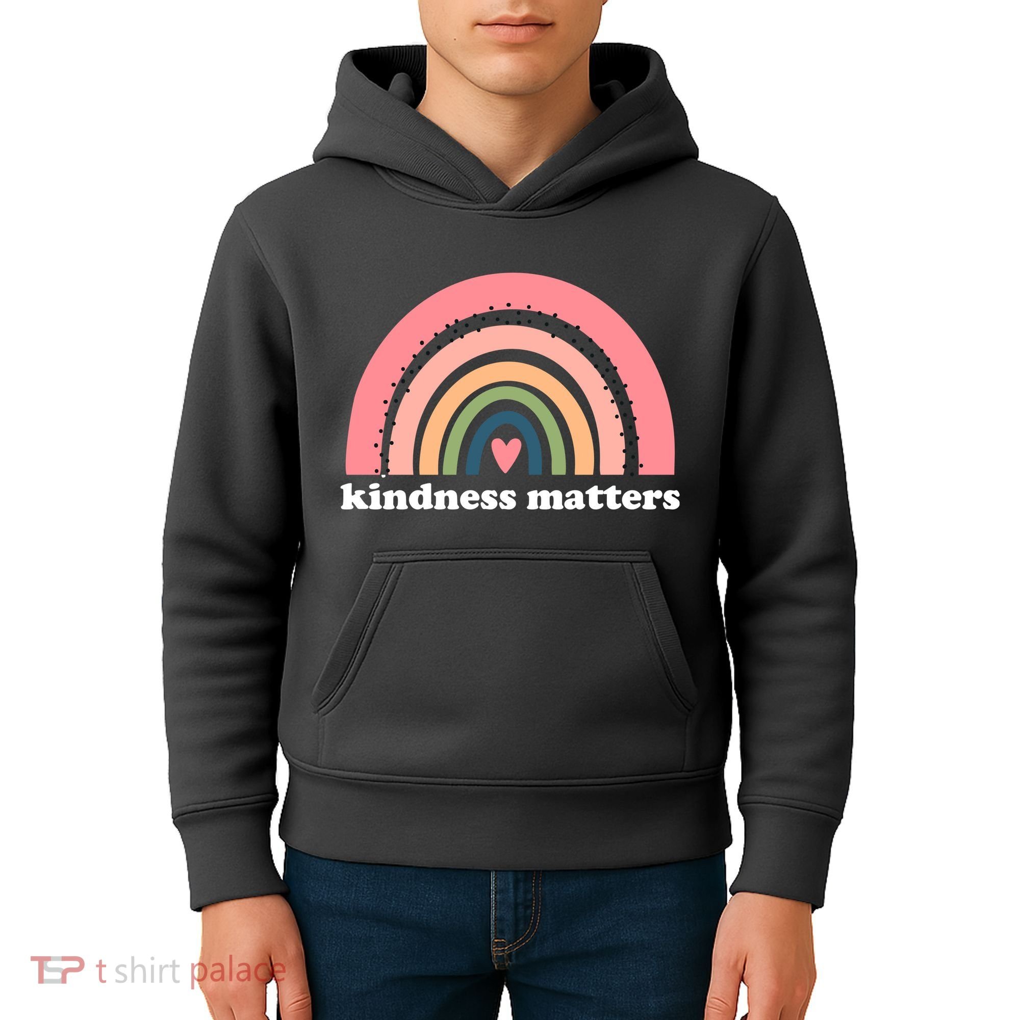 Kindness Matters Rainbow Heart Kids Hoodie