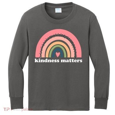 Kindness Matters Rainbow Heart Kids Long Sleeve Shirt