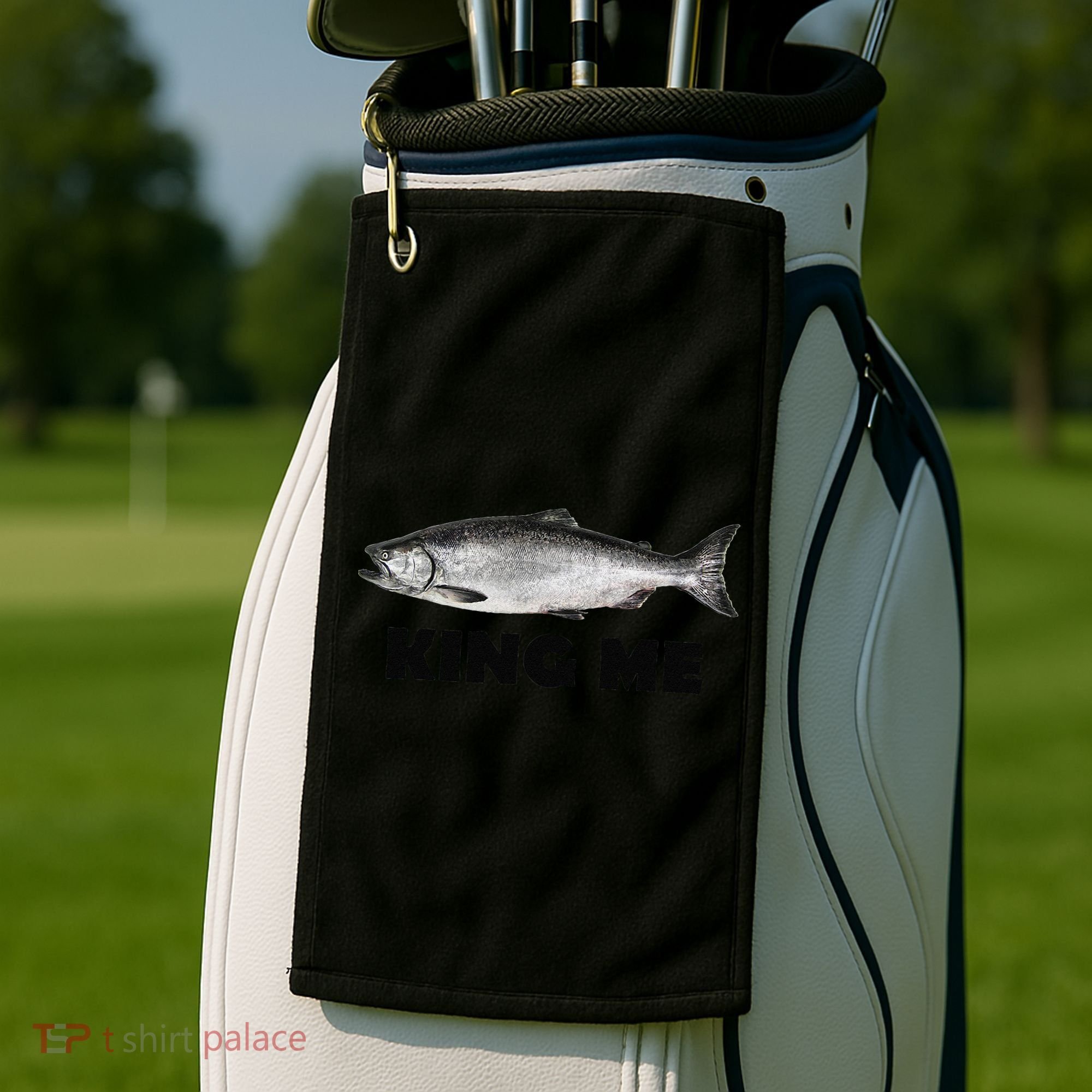 King Me Salmon Fishing Golf Towel