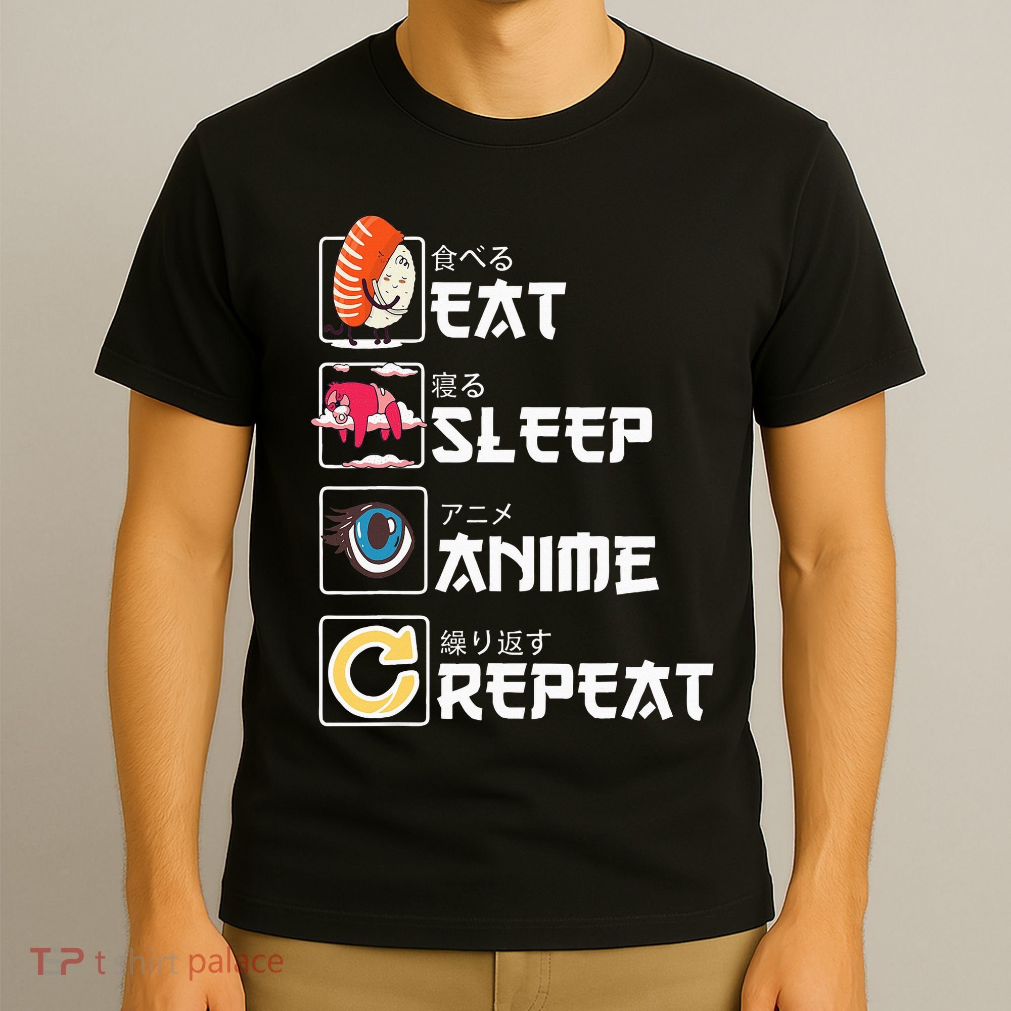 Kawaii Manga Sushi Eat Sleep Anime Repeat Cute Anime T-Shirt