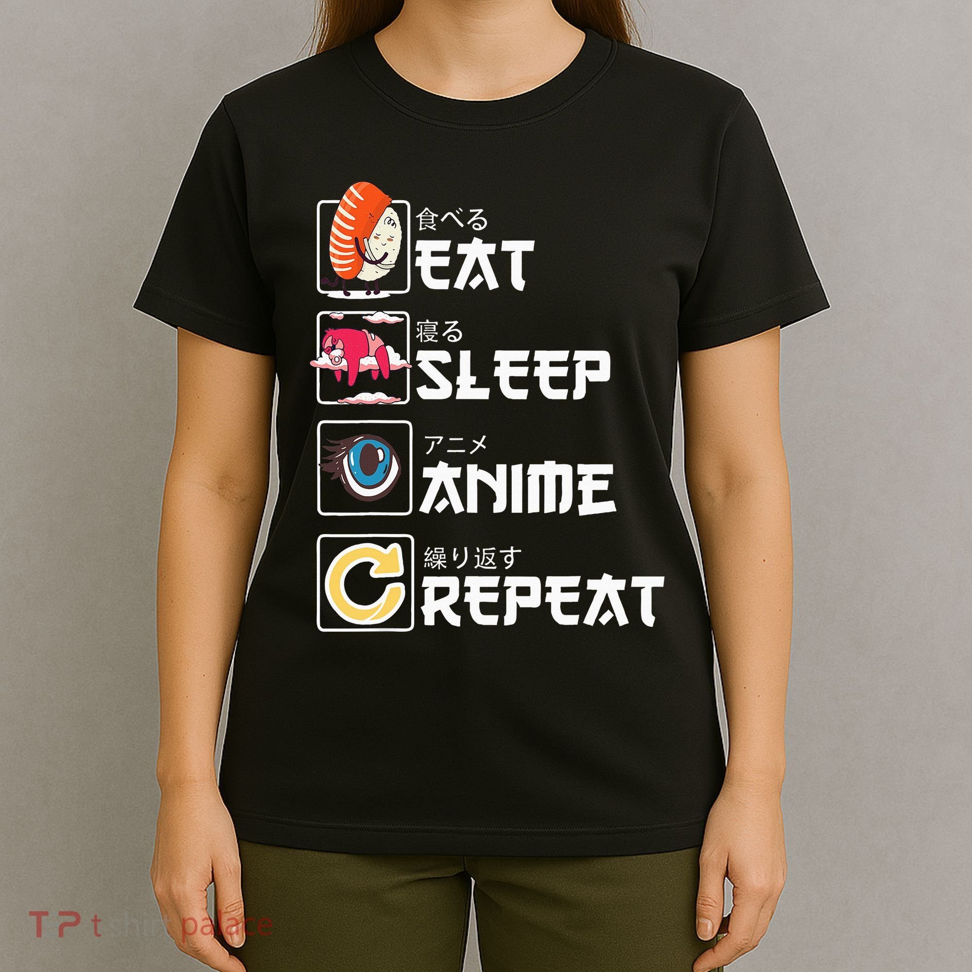 Kawaii Manga Sushi Eat Sleep Anime Repeat Cute Anime T-Shirt
