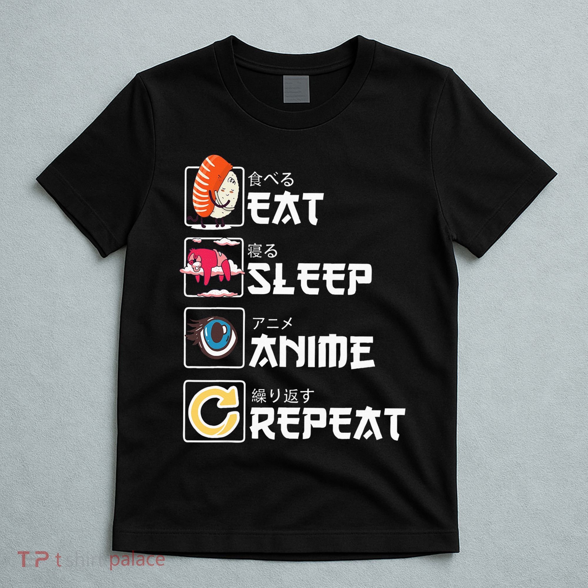 Kawaii Manga Sushi Eat Sleep Anime Repeat Cute Anime T-Shirt