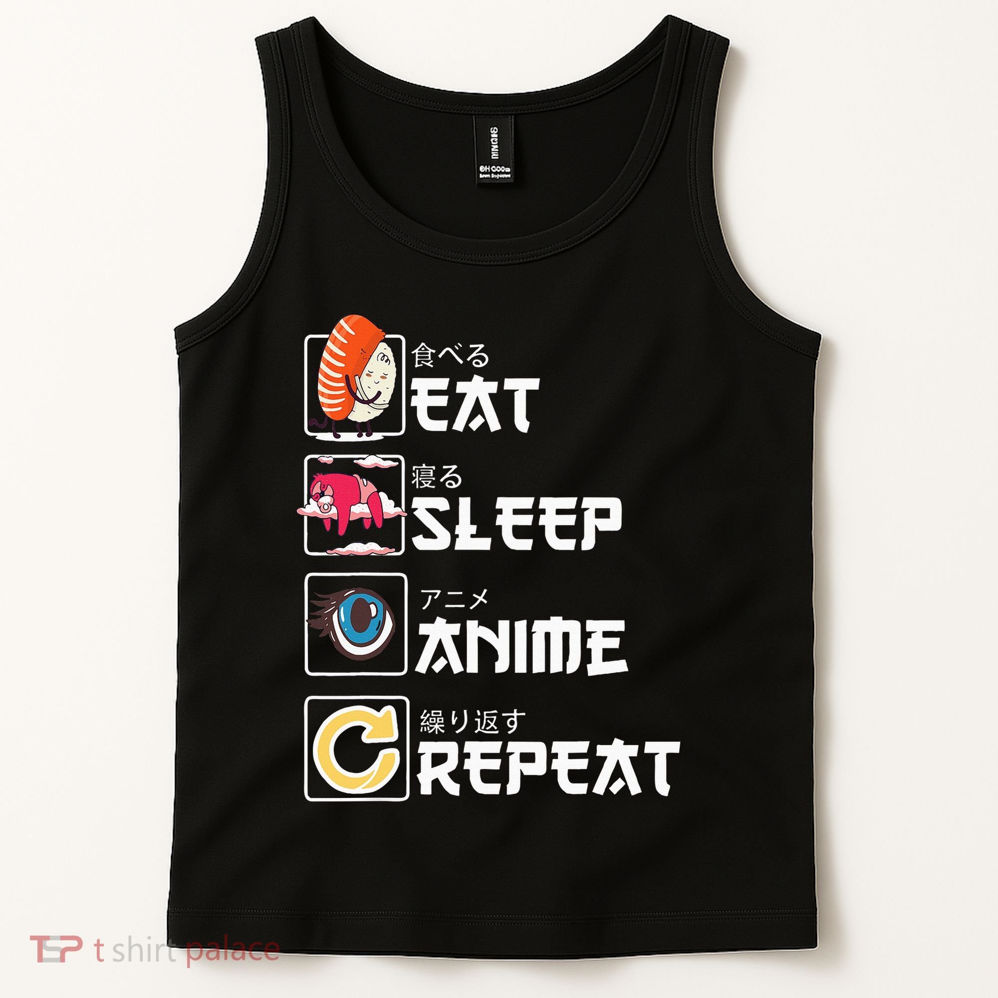 Kawaii Manga Sushi Eat Sleep Anime Repeat Cute Anime Tank Top