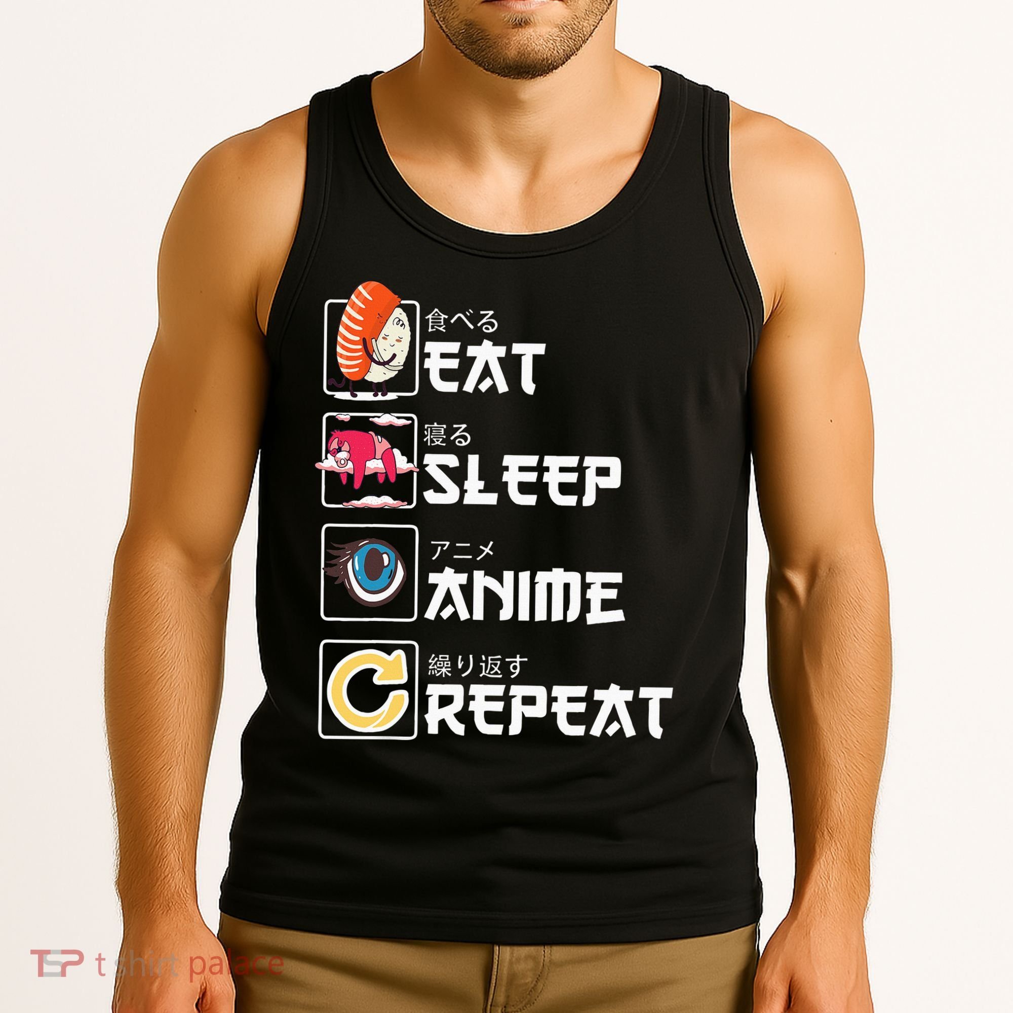 Kawaii Manga Sushi Eat Sleep Anime Repeat Cute Anime Tank Top