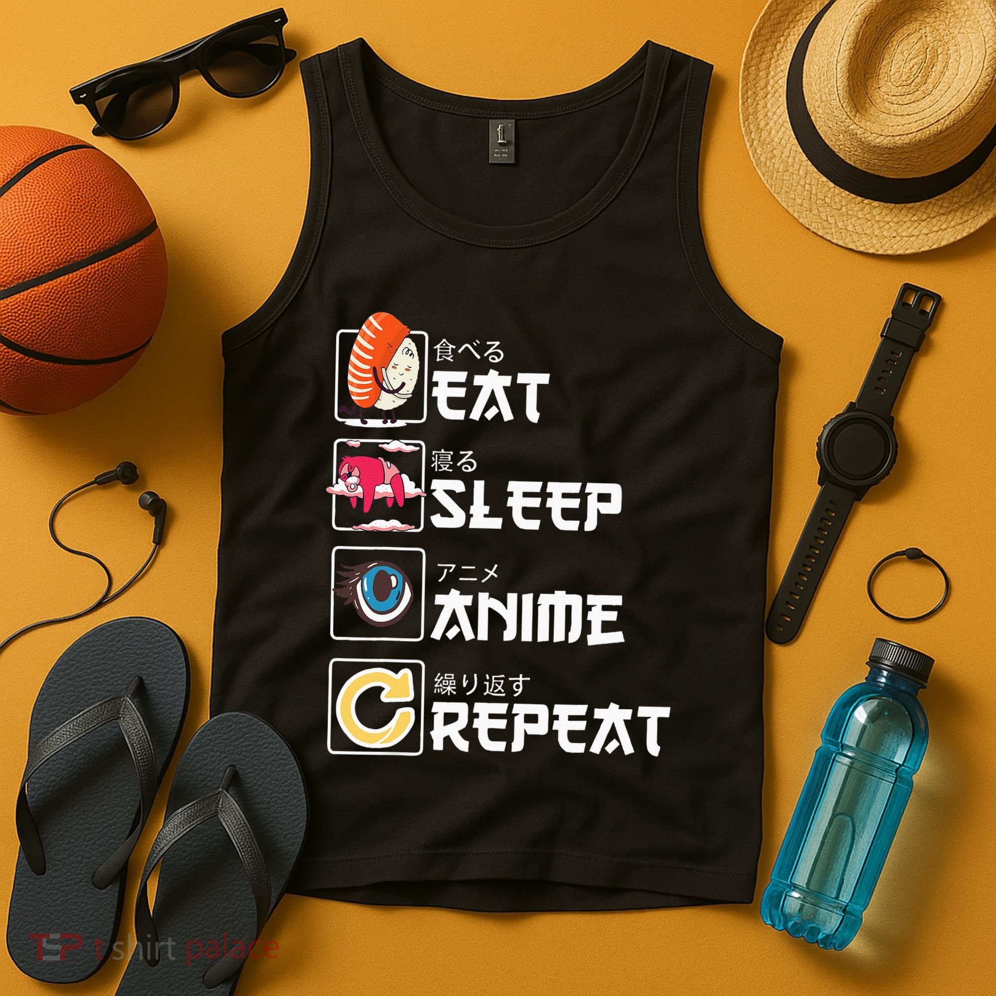 Kawaii Manga Sushi Eat Sleep Anime Repeat Cute Anime Tank Top